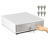 Volcora 13" Manual Push Open Cash Register Drawer for Point of Sale (POS) System - White with Stainless Steel Front Touch Panel - with 4 Bills and 5 Coin Slots, Fully Removable Money Tray