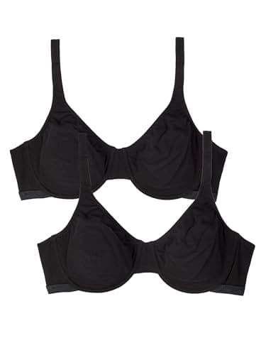 Fruit of The Loom Women's Cotton Stretch Extreme Comfort Bra 2 Pack Black Hue/Black Hue 38D