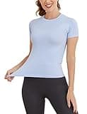 MathCat Short Sleeve Workout Tops for Women, Seamless Workout Shirts for Women, Yoga Athletic Shirts Soft Gym Tops SkyBlue