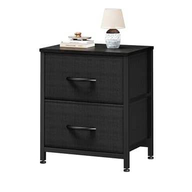 Sweetcrispy Nightstand Small Dresser with 2 Fabric Drawers Side Bedroom End Table Kids Bedside Storage Furniture for 20" Tall Night Stand for Closet, Entryway, College Dorm, Black