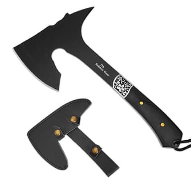 Camping Hatchet Axe with Leather Sheath – 13" Full Tang Compact Survival Tomahawk with Wood Handle for Outdoor Backpacking, Bushcraft, Hiking, and Camping