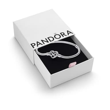 PANDORA Moments Sparkling Infinity Heart Clasp Snake Chain Bracelet - Compatible Moments Charms - Gift for Her - Sterling Silver with Cubic Zirconia - with Gift Box - 8.3"