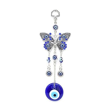 Blue Evil Eye Hanging Decoration Nazar Amulet Wall Hanging Home Protection and Blessing Decor (Butterfly-A)
