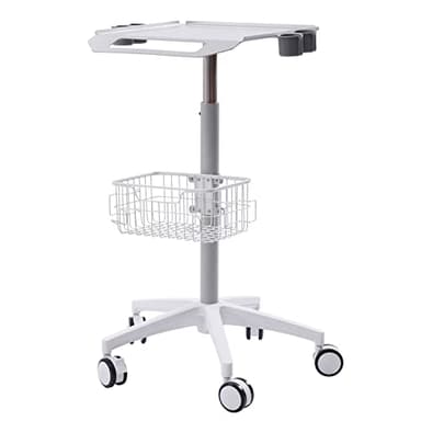 Medical Mobile Trolley Cart with Wheels - Height Adjustable 19.3"×16.9" Stainless Steel Tabletop & Storage Basket, Rolling Lab Cart for Laptop/Scanner/Ultrasound/EKG in Hospital/Dental/Lab​