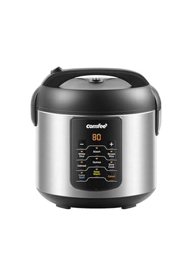 COMFEE' Compact Rice Cooker, 6-in-1 Stainless Steel Multi Cooker, Slow Cooker, Steamer, Saute, and Warmer, 2 QT, 8 Cups Cooked(4 Cups Uncooked), Brown Rice, Quinoa and Oatmeal, 6 One-Touch Programs, Corded Electric
