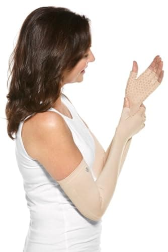 Coolibar Long Fingerless UV Sun Gloves - UPF 50+ Sun Protection - Perpetua in Beige