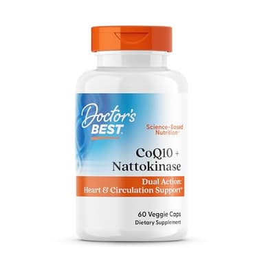 Doctor's Best CoQ10 100 mg + Nattokinase 2,000FU, Supports Heart & Circulation Support, Non-GMO, Gluten Free, Vegan, 60 Veggie Caps