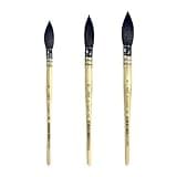 XDT#920 Round Watercolor Artist Paint Brush 3 Piece Set Medium Soft Black Goat Hair Long Handle #8#10#12, Mop Style Paint Brush for Watercolor & Acrylic & Oil