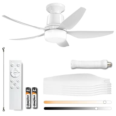 30" Socket Fan Light with Remote, Ceiling Fans with Light, Low Profile Flush Mount Ceiling Fan, 4 Speeds, 3000K-6000K Dimmable LED, Quiet Energy-Saving Motor, E26 Easy Install for Bedroom, Living Room