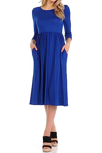 iconic luxe Women's Fit and Flare Midi Dress with Pockets Medium Royal Blue