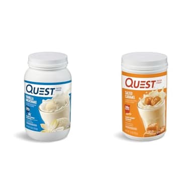Quest Nutrition Vanilla Milkshake Protein Powder, 24g of Protein, 1g of Sugar, Low Carb, Gluten Free, 3 Pound, 43 servings & Salted Caramel Protein Powder; 26g Protein; 1g Sugar; Low Carb; Gluten Free