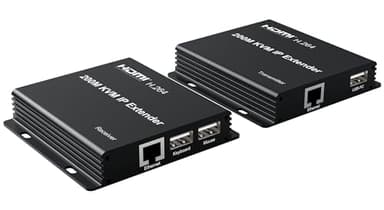 200M KVM IP Extender, Over RJ45 cat5e/6 1080P HDMI USB KVM Ethernet Extender one to Many by Gigabit Switch for PC DVR Loptop Support Mouse Keyboard Support Touch Screen Function (TX + RX)