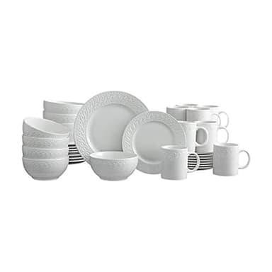 Pfaltzgraff Sylvia 32-Piece White Dinnerware Set, Service for 8, Durable Stoneware Plates, Bowls, and Mugs, Microwave and Dishwasher Safe