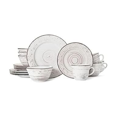 Pfaltzgraff Trellis White 16-Piece Stoneware Dinnerware Set, Service for 4, Distressed White Finish, Microwave & Dishwasher Safe Plates and Bowls