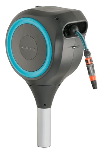 GARDENA 18604 | 50' x 1/2" Automatic Retractable Garden Hose Reel for Outside Use on Metal Spike With Easy Swivel for Simple Watering of Gardens and Grass. Easy Installation in Ground