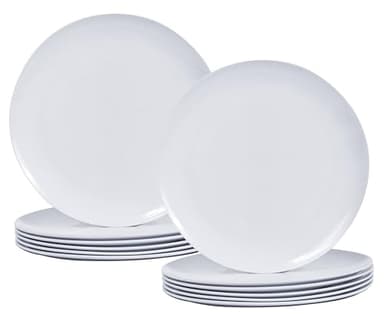 Gofunfun White Melamine Dinner Plates,12pcs Dishes Set,10inch Lightweight Round Plastic Plates,Scratch Resistant Unbreakable Serving Dishes,White