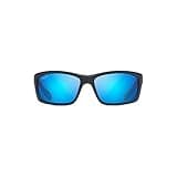 Maui Jim Men's and Women's Kanaio Coast Polarized Wrap Sunglasses, Matte Trans. Blue Black Stripe/Blue Hawaii, Medium