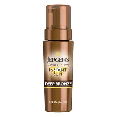 Jergens Natural Glow Instant Sun Body Mousse, Self Tanner for Deep Bronze Tan, Sunless Tanning Body Bronzer for Natural Looking Color Instantly, 6 Oz