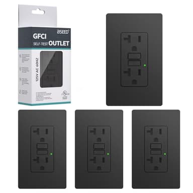 BSEED GFCI Outlet 20 Amp, 4 Pack Self-Test GFI Electrical Outlet with LED Indicator, Weather & Tamper Resistant GFCI Receptacle, Ground Fault Circuit Interrupters with Wall Plate, UL Listed, Black