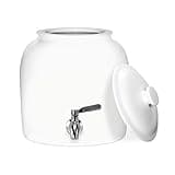 Geo Sports Porcelain Ceramic Crock Water Dispenser, Stainless Steel Faucet, Valve and Lid Included. Fits 3 to 5 Gallon Jugs. (Solid White)