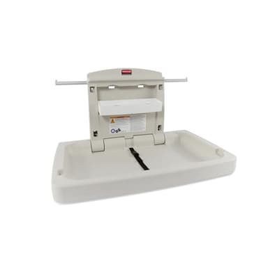 Rubbermaid Commercial Products Horizontal Baby Changing Station, Light Platinum, Wall-Mounted Fold-Down Diaper Change Table with Safety Straps for Restaurants/Hotels/Schools/Airports