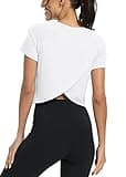 Mippo Short Sleeve Workout Tops Athletic Shirts Gym Clothes Exercise Running Crop Top Tshirts for Women Loose Fit White L