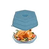Set of 2 10" silicone microwave cover and trivet mat as bowl holder, for splatter guard multipurpose: silicone drainer, pot holder, drying, baking, utensils storage for kitchen counter-BLUE