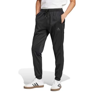 Adidas Mens 3-Stripes Tricot Regular Tapered Sportswear Track Pants, Black/Black, Medium