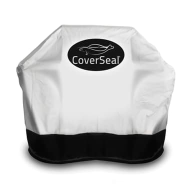 CoverSeal Large BBQ Grill Cover - Weather Resistant Outdoor Barbecue Apron for 4-5 Burner Grill with Side Trays - Compact Seal from Ground Up - Silver - 60 Inches L x 28in W x 48in H'