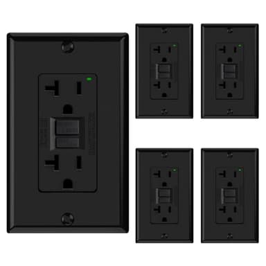 ELEGRP GFCI Outlet 20 Amp, Self-Test GFI Electrical Outlet with Narrow Design, GFCI Receptacle with LED Indicator, UL Listed, Black, Wall Plate Included, 5 Pack