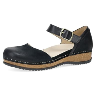 Dansko Mae Mary Jane for Women - Dual-Density Cork/EVA Midsole and Lightweight Rubber Outsole Provide Durable and Comfortable Ride on Patented Stapled Construction Black 8.5-9 M US