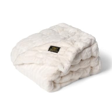 Minky Couture Hugs Blanket - Extra Plush Blanket for Premium Gifting - Stretchy Bubbled Cozy Throw - Silky Smooth - Durable & Machine-Washable - Travel-Friendly - Travel, Cream
