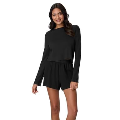 Hanes Women's Sleepwear Set, Originals Supersoft Comfywear Long-Sleeve Top & Sleep Shorts, Loungewear Set for Women