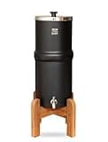 AquaEasy Stainless Steel Gravity Water Filter System (2.25 Gallon) with 2X Activated Carbon Filter, Stainless Steel Tap and Wooden Stand (Black) Countertop Water Filtration System
