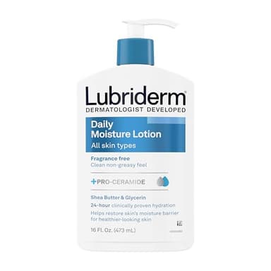 Lubriderm Fragrance Free Daily Moisture Lotion + Pro-Ceramide, Shea Butter & Glycerin, Face, Hand & Body Lotion for Sensitive Skin, Hydrating Lotion for Healthier-Looking Skin, 16 fl. oz