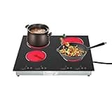 pijopang 4 Burner Electric Cooktop 110v, 24 Inch Electric Stove Countertop & Built-in, Electric Cooktop with 9 Power Levels, Sensor Touch Control, Safety Lock, Timer, 3000W, No Plug