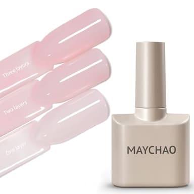 MAYCHAO 15ML Milky Pink Gel Nail Polish 1Pc Transparent Pink Gel Polish Soak Off UV LED Translucent Nail Polish Nail Art Starter Manicure Salon DIY at Home, 0.5 OZ