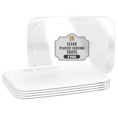 R-kay 6 Pack Clear Plastic Serving Trays For Party, 12.75 x 8.25 In - Heavy Duty Plastic Trays For Food - Rectangular Platters