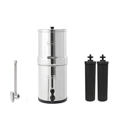 Travel Berkey Gravity-Fed Water Filter System with 2 Black Berkey Elements Plus Deluxe 7" Stainless Steel Water View Spigot