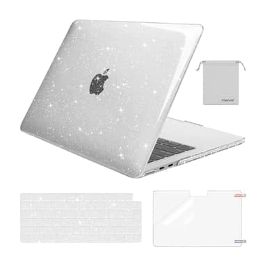 MOSISO Sparkly Glitter Case Compatible with MacBook Air 13 inch M5 2026 M4 2025 M3 M2 2024-2022 A3449 A3240 A3113 A2681, Hard Shell&Keyboard Cover&ScreenFilm&Pouch for MacBook Air 13.6, Transparent