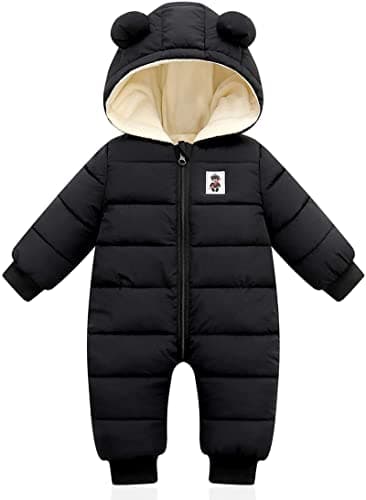 XMWEALTHY Baby Snowsuit Infant Toddler Newborn Cute Winter Coat Jacket Warm Long Sleeve Baby Bunting 0-6 Months Unisex Black