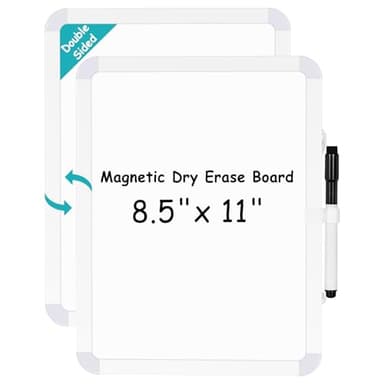 WALGLASS Small Dry Erase Whiteboard, 8.5" x 11" Magnetic White Board for Wall, Fridge, Locker, Portable Mini White Board for Kids, Students, Hang or Stick Whiteboard for Home, School, Office, Kitchen