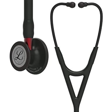 3M Littmann Cardiology IV Diagnostic Stethoscope, 6200, More Than 2X as Loud, Weighs Less, Stainless Steel Black-Finish Chestpiece, 27" Black Tube, Red Stem, and Headset
