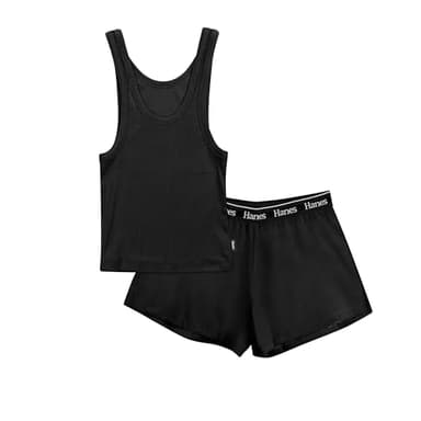 Hanes Women's Originals Loungewear Set, Comfywear Rib Crop Tank and Sleep Shorts, 2-Piece Set