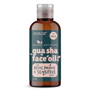 Ouiloe Non Greasy Gua Sha Oil for Acne Prone, Sensitive Skin - Non Comedogenic Face Oil for Guasha Massage - Lymphatic Drainage Oil for Face Contour - Fragrance Free, Natural, Lightweight, 4oz