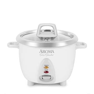 AROMA® Select Stainless® Rice Cooker, 3-Cup (Uncooked) / 6-Cup (Cooked), Stainless Steel Inner Pot, Small Rice Cooker, Auto Keep Warm, 1.2 Qt, White, ARC-753SG