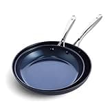 Blue Diamond Cookware 10" and 12" Skillet Frying Pan Set, Hard Anodized Healthy Ceramic Nonstick PFAS & PFOA-Free, Dishwasher & Oven Safe, Even Heating, Metal Utensil Safe, Warp Control, Blue