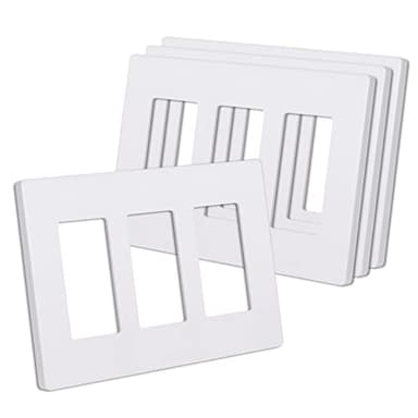 CML Matte White 3-Gang Decorator Screwless Wall Plates, 4 Pack Light Switch Covers, Standard Size 4.68” X 6.54”, Scratch and Impact Resistant, Hidden Screws, Polycarbonate
