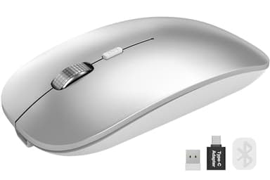 SABLUTE M31 Bluetooth Mouse for MacBook Pro/Air, iPad - Rechargeable Tri-Mode Wireless Mouse for 3 Devices (BT 5.2 + 2.4G), Sleek Silver Slim Silent Mouse for Surface, Windows