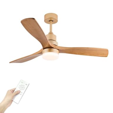 Baitai Champagne Gold Luxury Style Ceiling Fan with Light Solid Wood Blade Noiseless Reversible Motor Dimmable Light Memory Living Room and Bedroom Ceiling Fan (Golden04)